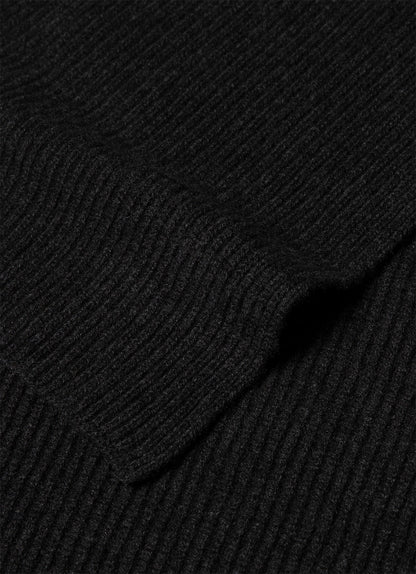 Cashmere Ribbed Scarf in Charcoal Melange
