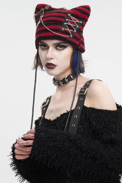 Bad Cat Beanie [BLACK/RED]