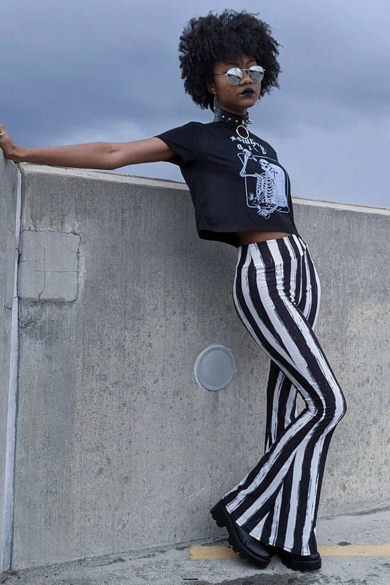 Black and White Striped Hellz Bellz Flares [BLACK/WHITE]