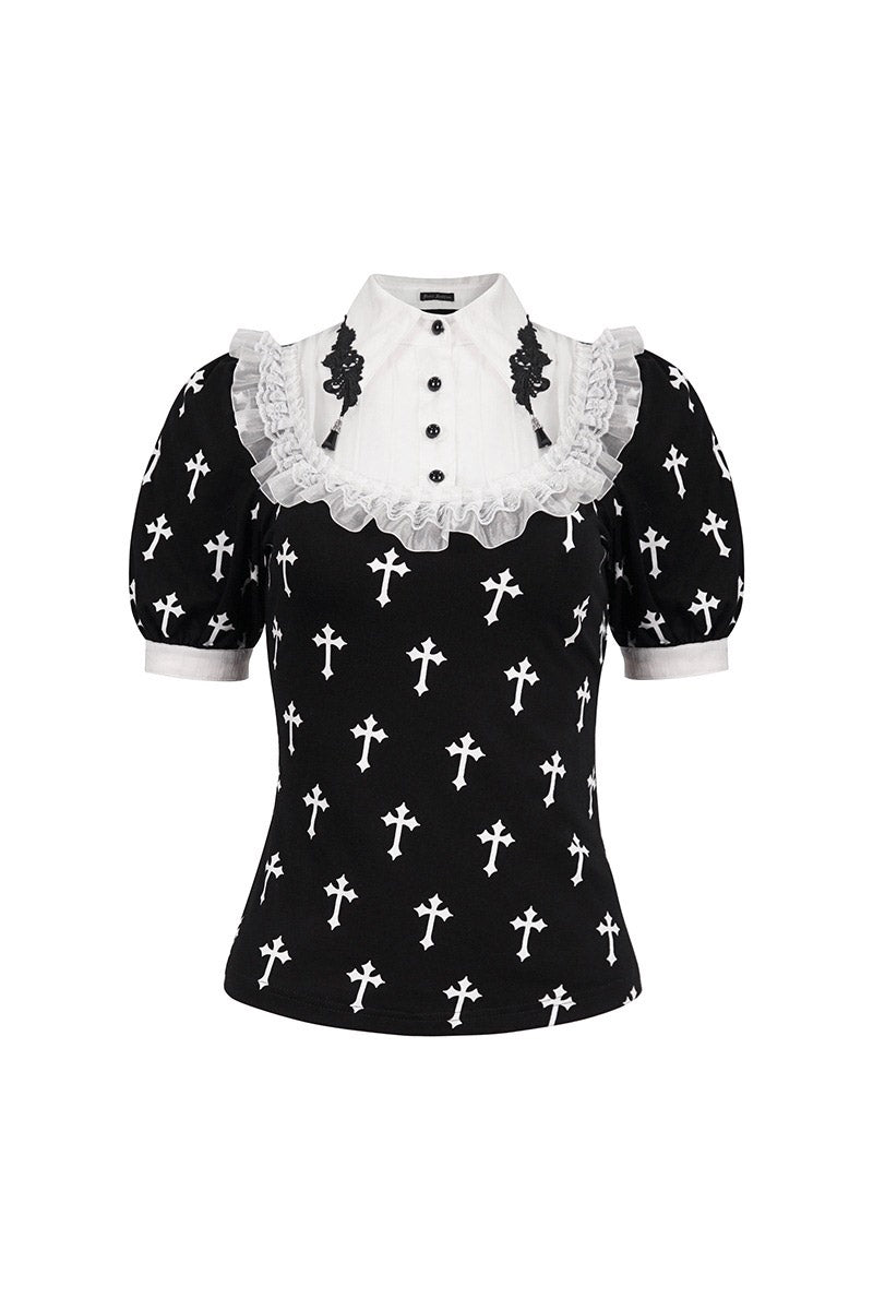 Blessed Be Gothic Cross Collar Blouse