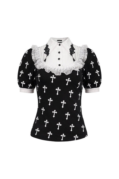 Blessed Be Gothic Cross Collar Blouse
