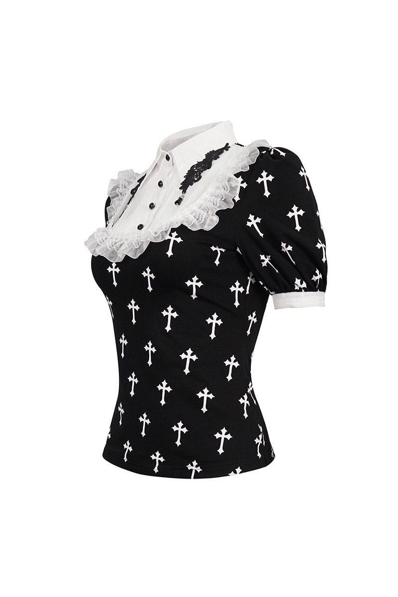 Blessed Be Gothic Cross Collar Blouse