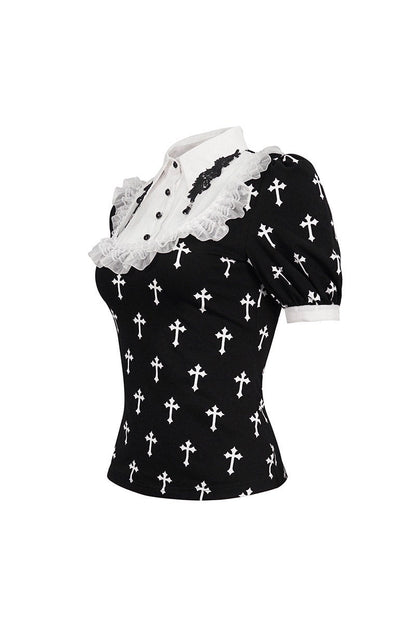 Blessed Be Gothic Cross Collar Blouse