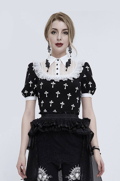 Blessed Be Gothic Cross Collar Blouse