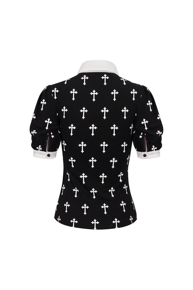 Blessed Be Gothic Cross Collar Blouse