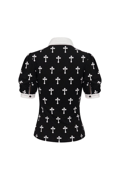 Blessed Be Gothic Cross Collar Blouse