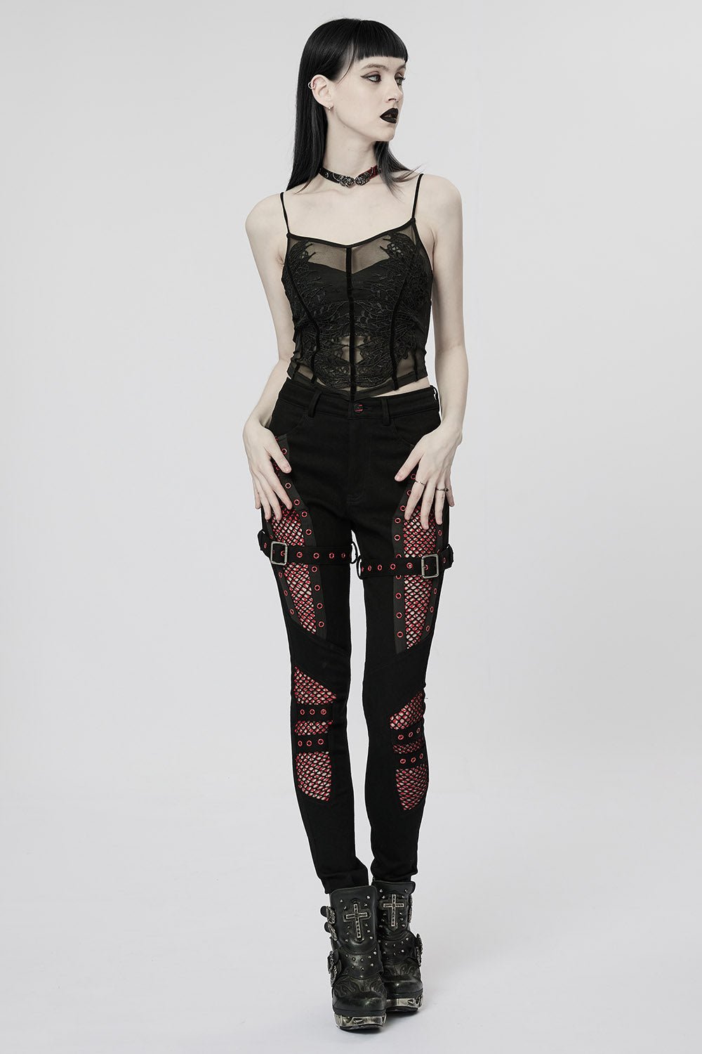 Bloodline Fishnet Skinny Jeans [BLACK/RED]