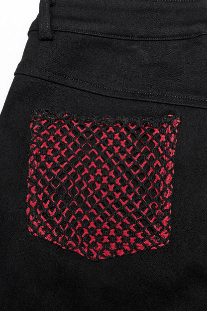 Bloodline Fishnet Skinny Jeans [BLACK/RED]