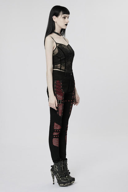 Bloodline Fishnet Skinny Jeans [BLACK/RED]