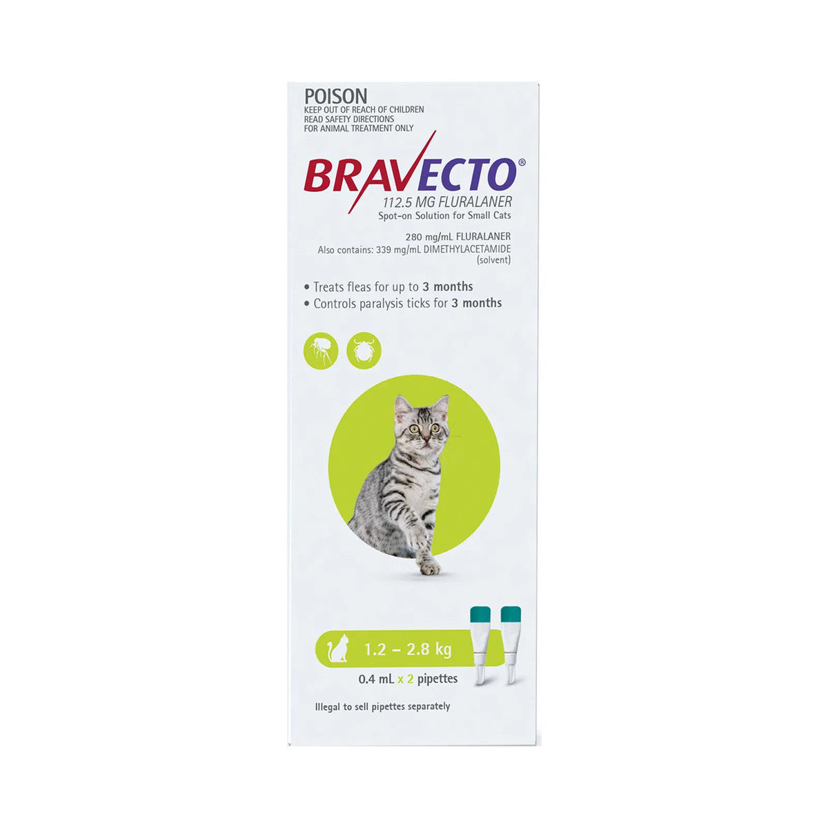 Bravecto - Spot On For Small Cats (1.2 - 2.8 kg) Light Green