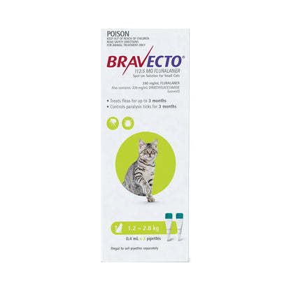 Bravecto - Spot On For Small Cats (1.2 - 2.8 kg) Light Green