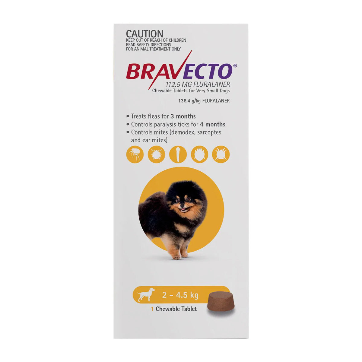 Bravecto - For Toy Dogs 2-4.5Kg (Yellow)