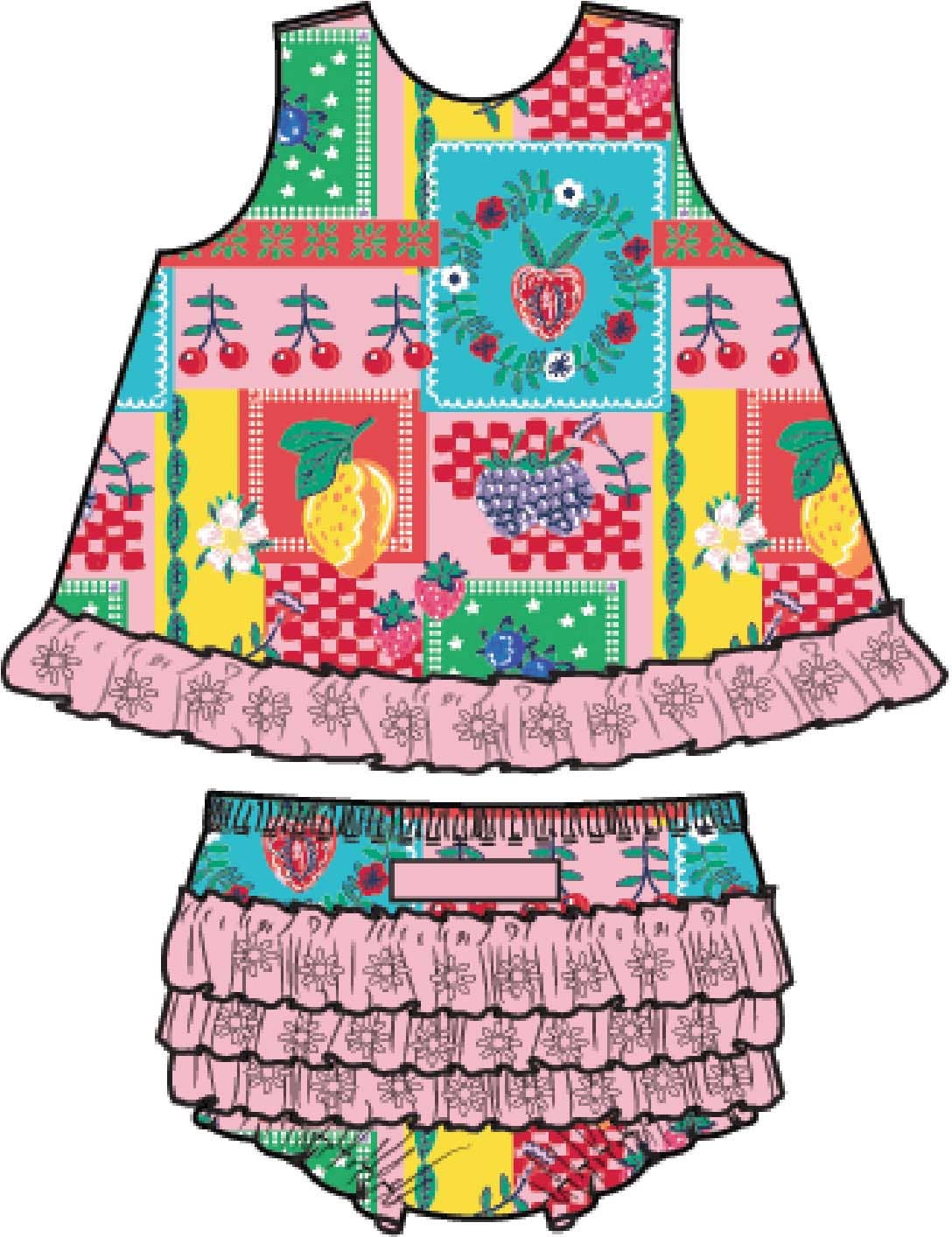 Baby Girls Picnic Party Patchwork Cotton Gauze Swing Top & Bloomer Set