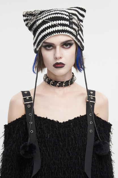 Cat Scratches Striped Beanie [BLACK/WHITE]