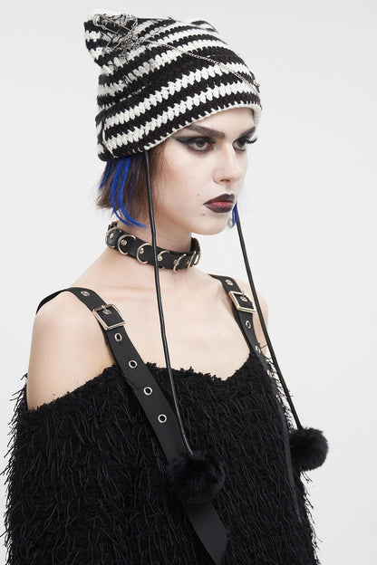 Cat Scratches Striped Beanie [BLACK/WHITE]