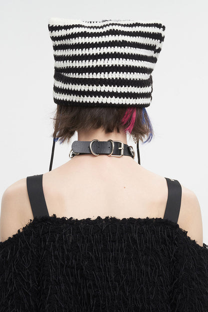 Cat Scratches Striped Beanie [BLACK/WHITE]