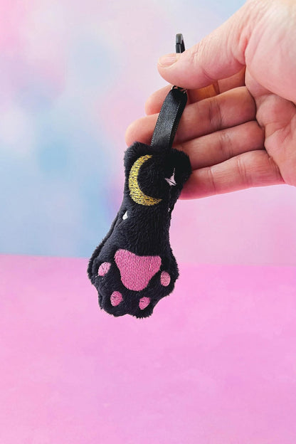 Celestial Cat Paw Plush Bag Charm Keychain [Black]