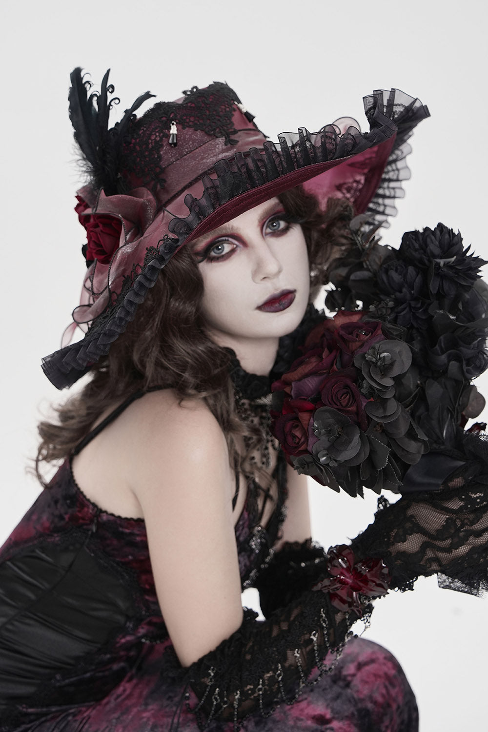 Bloodrose Ruffled Lace Garden Hat