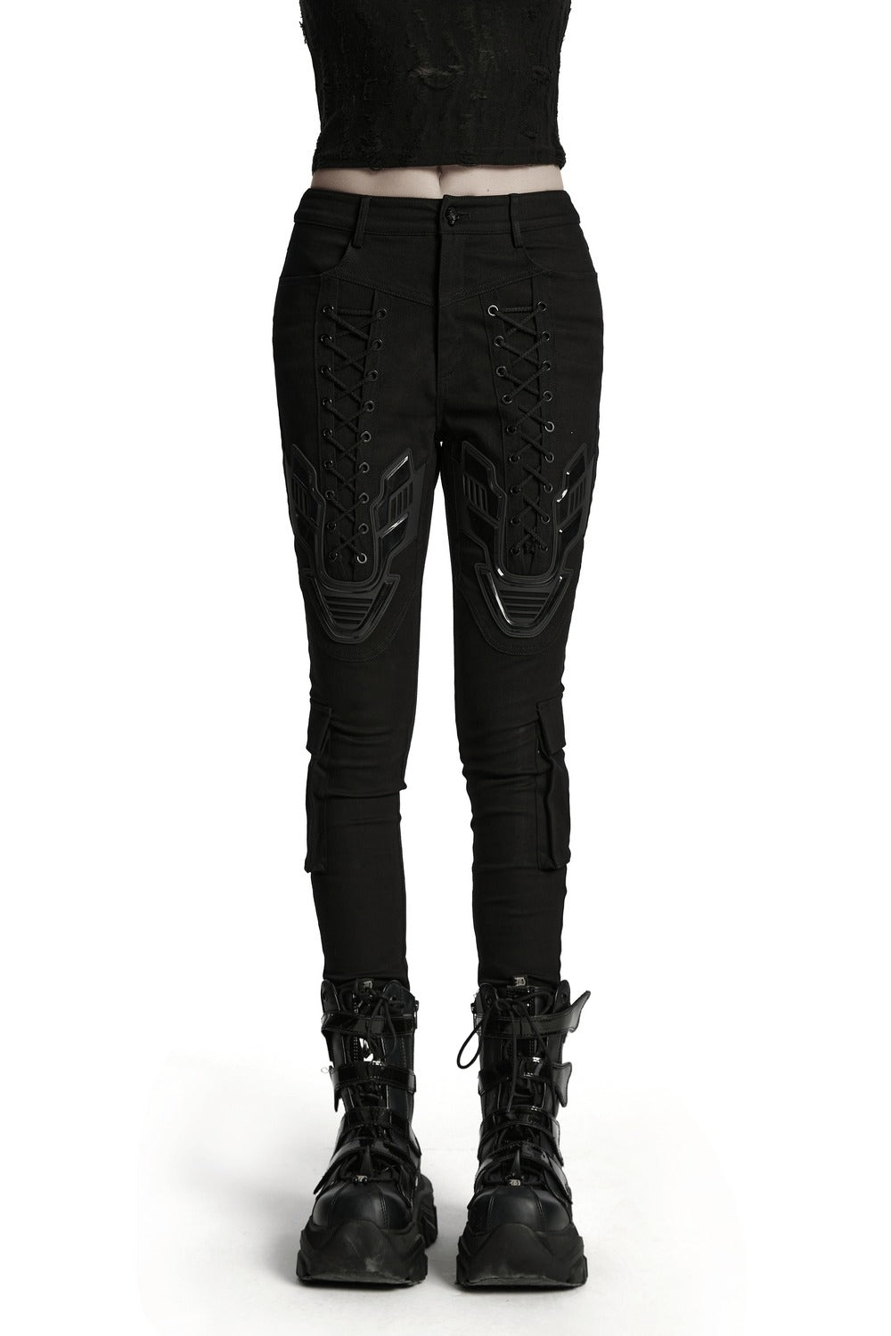 Black Armor Lace-Up Skinny Jeans