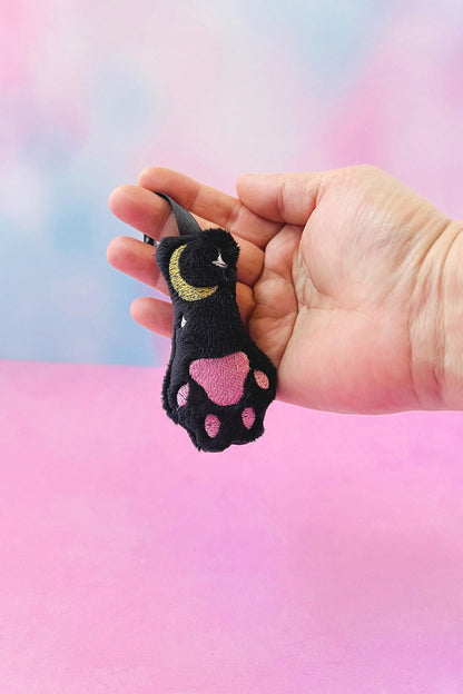 Celestial Cat Paw Plush Bag Charm Keychain [Black]
