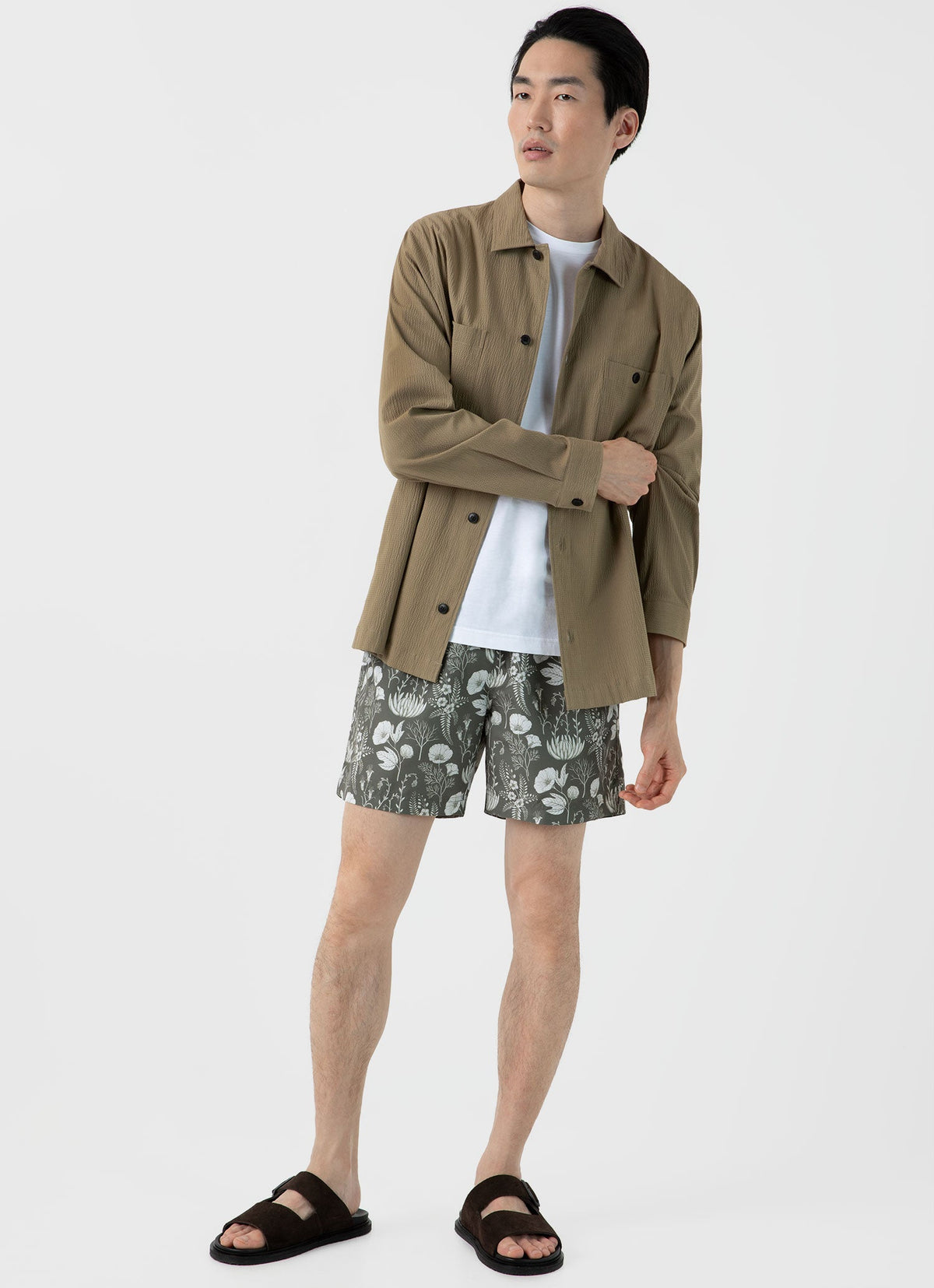 Mens Leaf Print Swim Short In Pale Khaki Ksmshr3705P Gnhk
