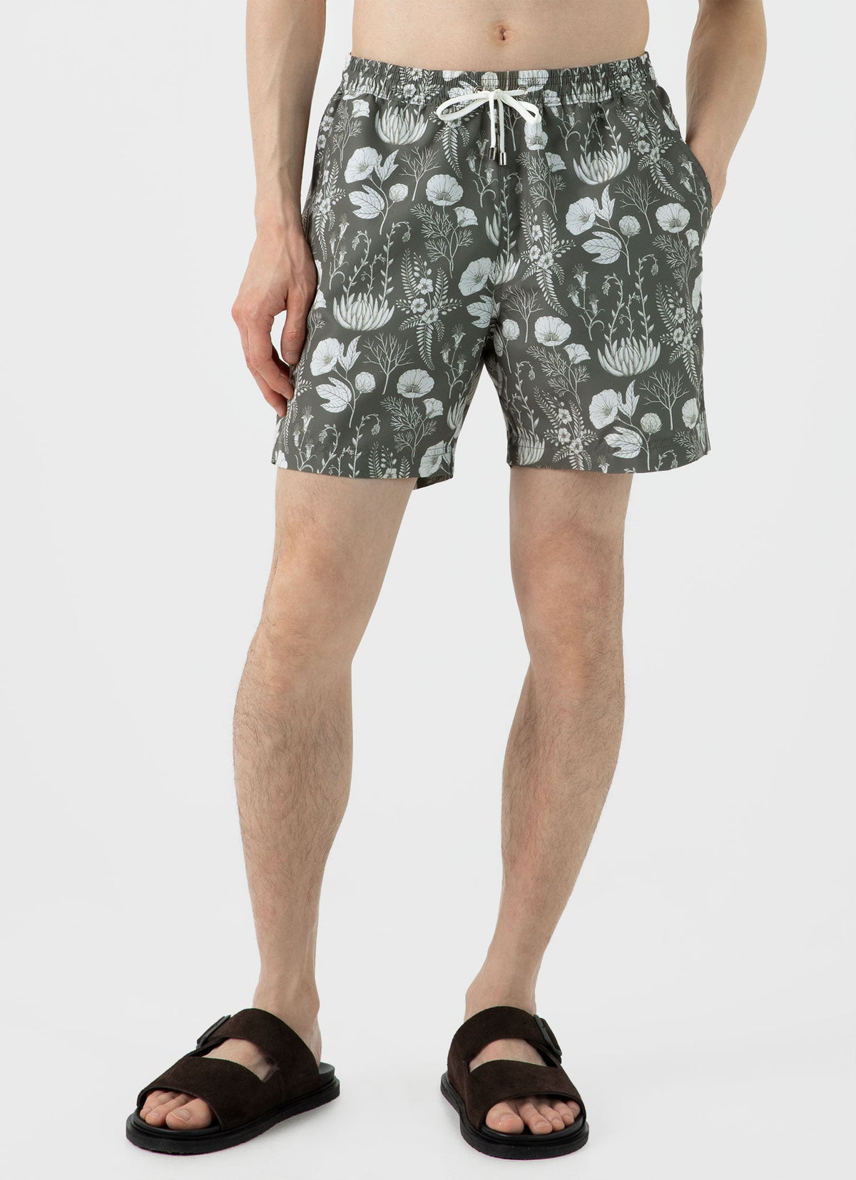 Mens Leaf Print Swim Short In Pale Khaki Ksmshr3705P Gnhk