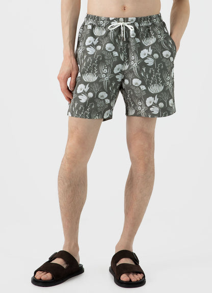 Mens Leaf Print Swim Short In Pale Khaki Ksmshr3705P Gnhk