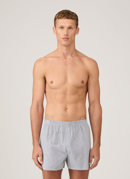 Mens Poplin Cotton Boxer Short In White Navy Light Blue Pinstripe Mbox4700 Stay