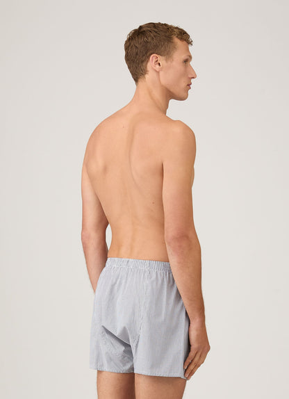 Mens Poplin Cotton Boxer Short In White Navy Light Blue Pinstripe Mbox4700 Stay