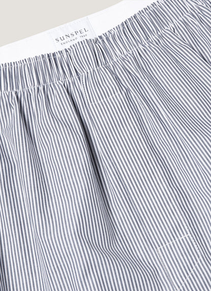 Mens Poplin Cotton Boxer Short In White Navy Light Blue Pinstripe Mbox4700 Stay