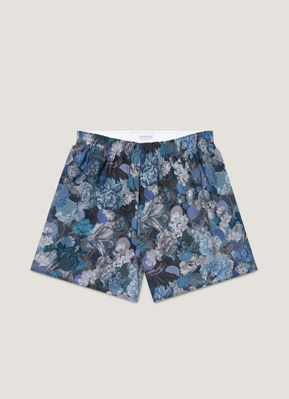 Mens Classic Boxer Shorts In Liberty Fabric In Frost Blue Floral Mbox4701L Buwy