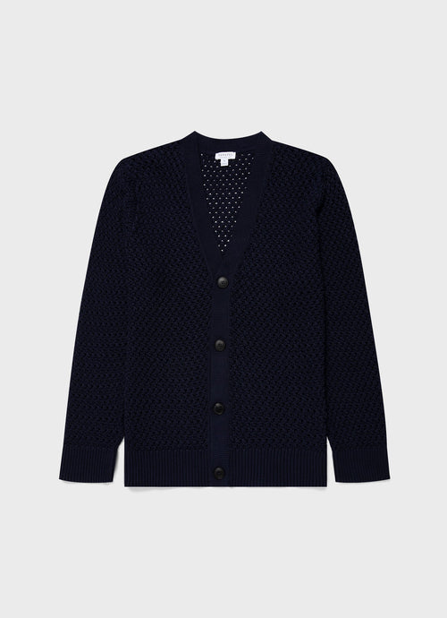 Mens Open Stitch Cardigan In Navy Mcar8236 Buaa