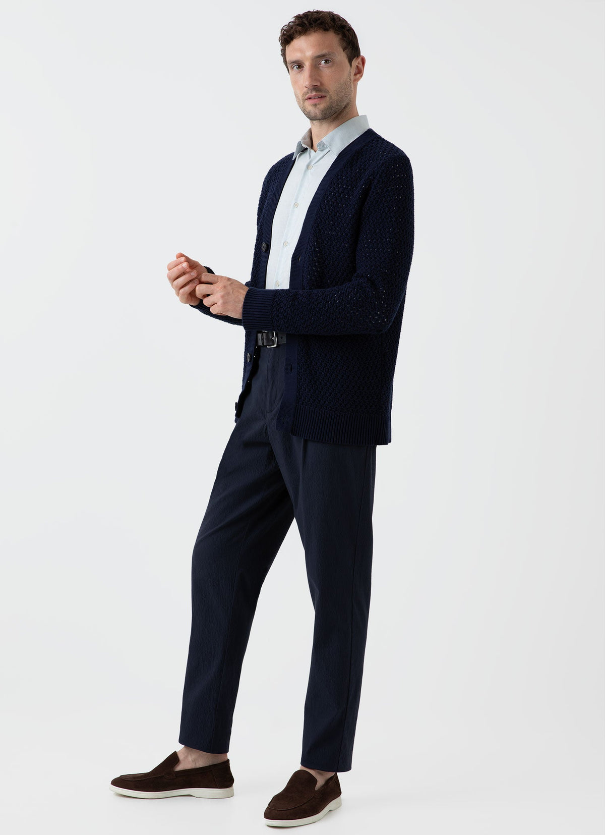 Mens Open Stitch Cardigan In Navy Mcar8236 Buaa
