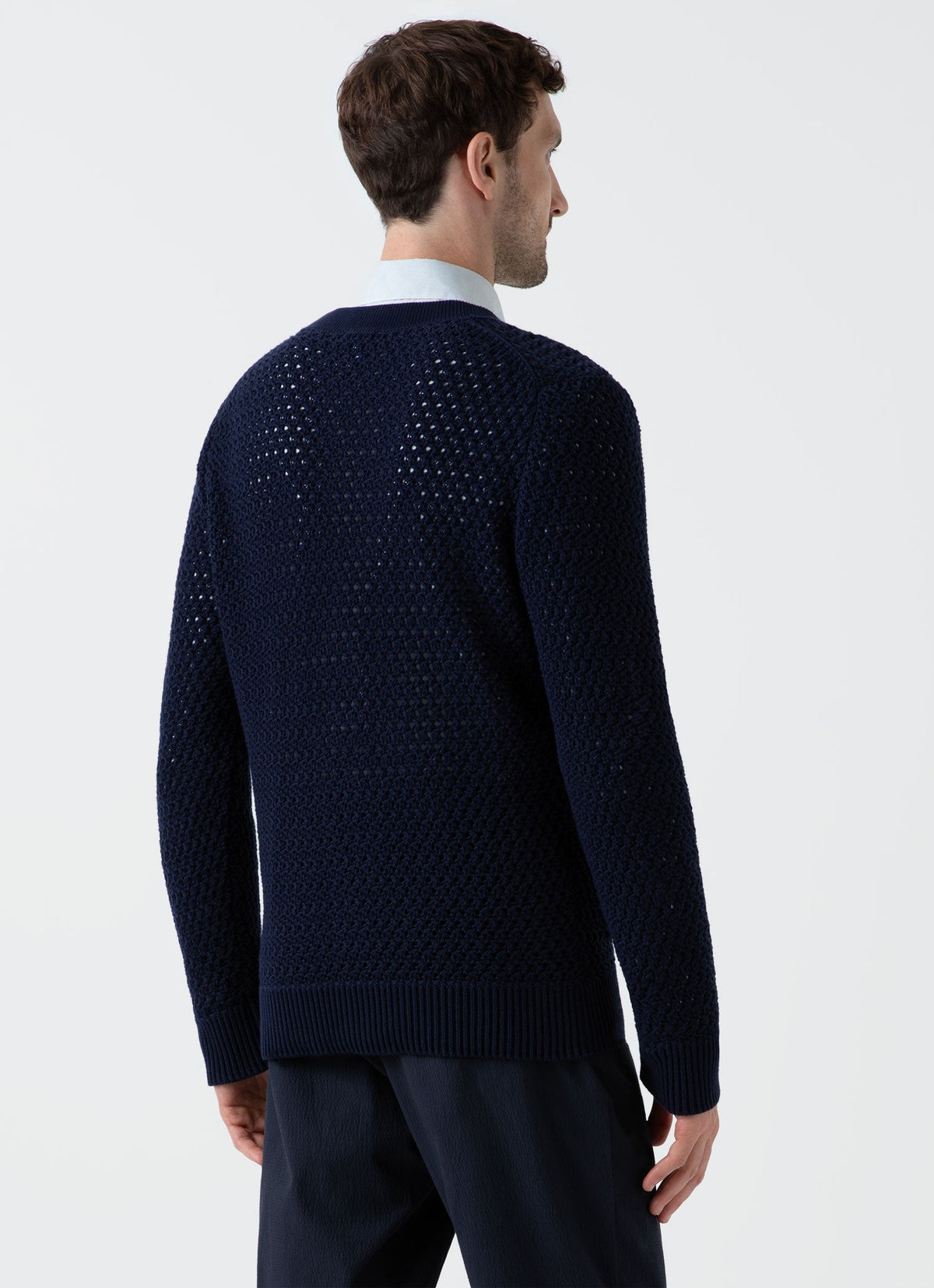 Mens Open Stitch Cardigan In Navy Mcar8236 Buaa