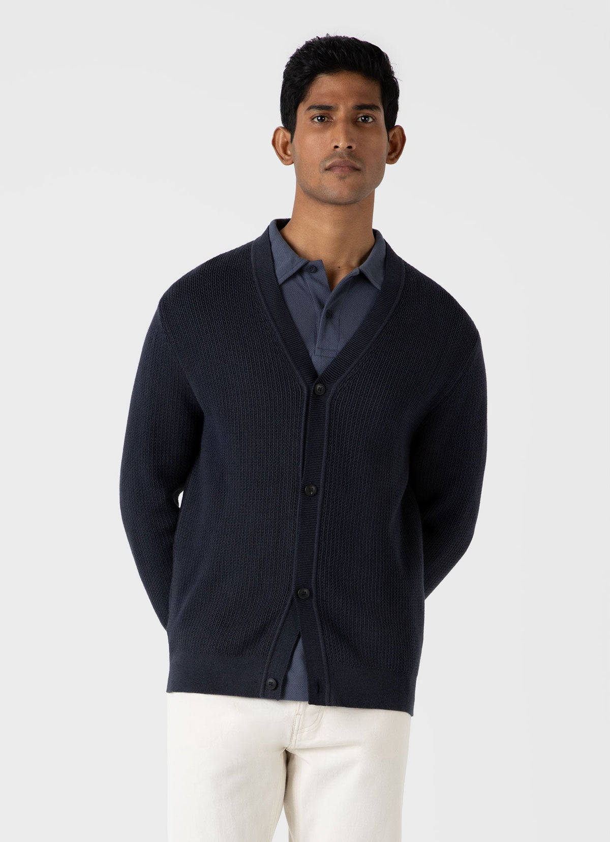 Mens Textured Knit Cardigan In Navy Mcar8243 Buaa