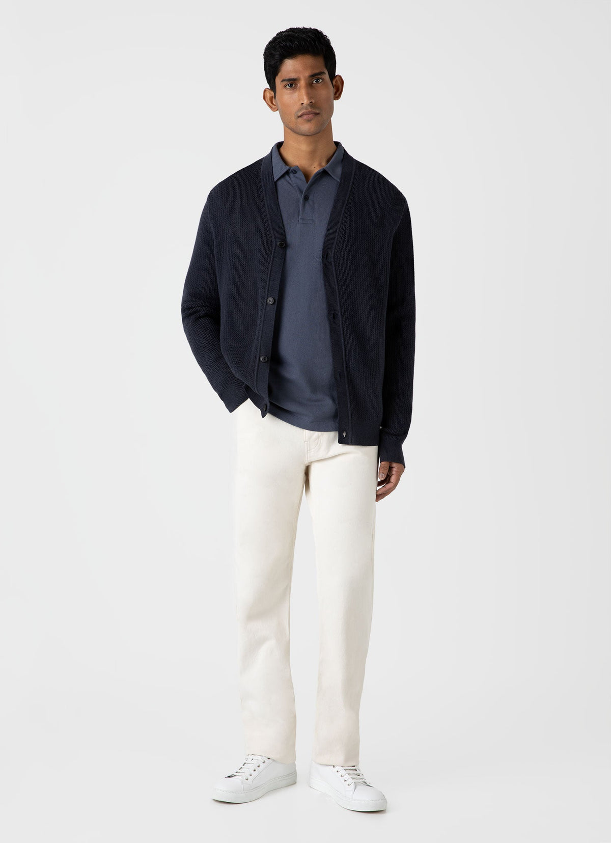 Mens Textured Knit Cardigan In Navy Mcar8243 Buaa