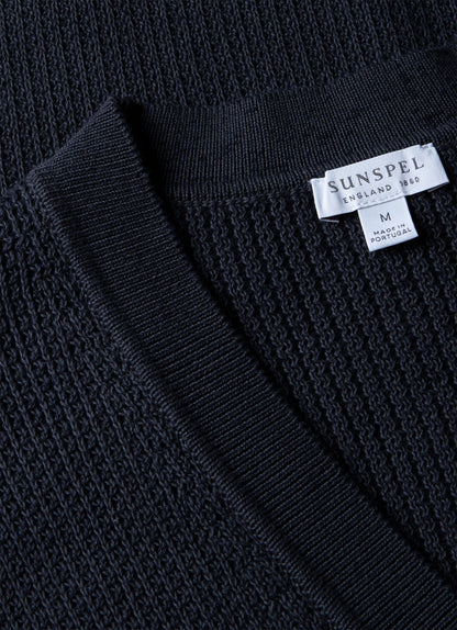 Mens Textured Knit Cardigan In Navy Mcar8243 Buaa