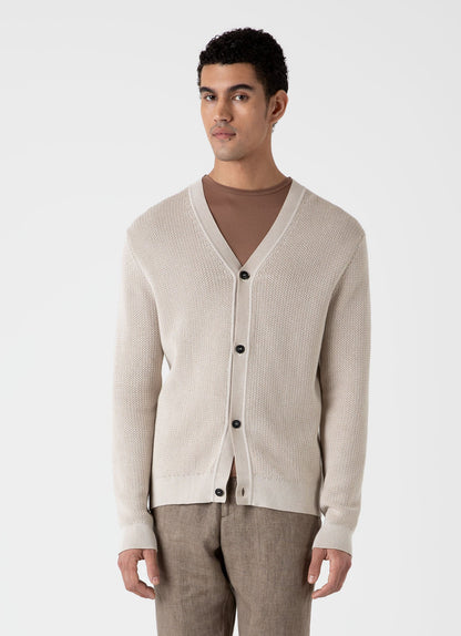 Mens Textured Knit Cardigan In Ecru Mcar8243 Whcr