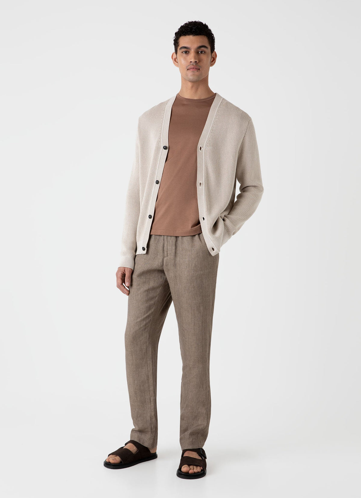 Mens Textured Knit Cardigan In Ecru Mcar8243 Whcr