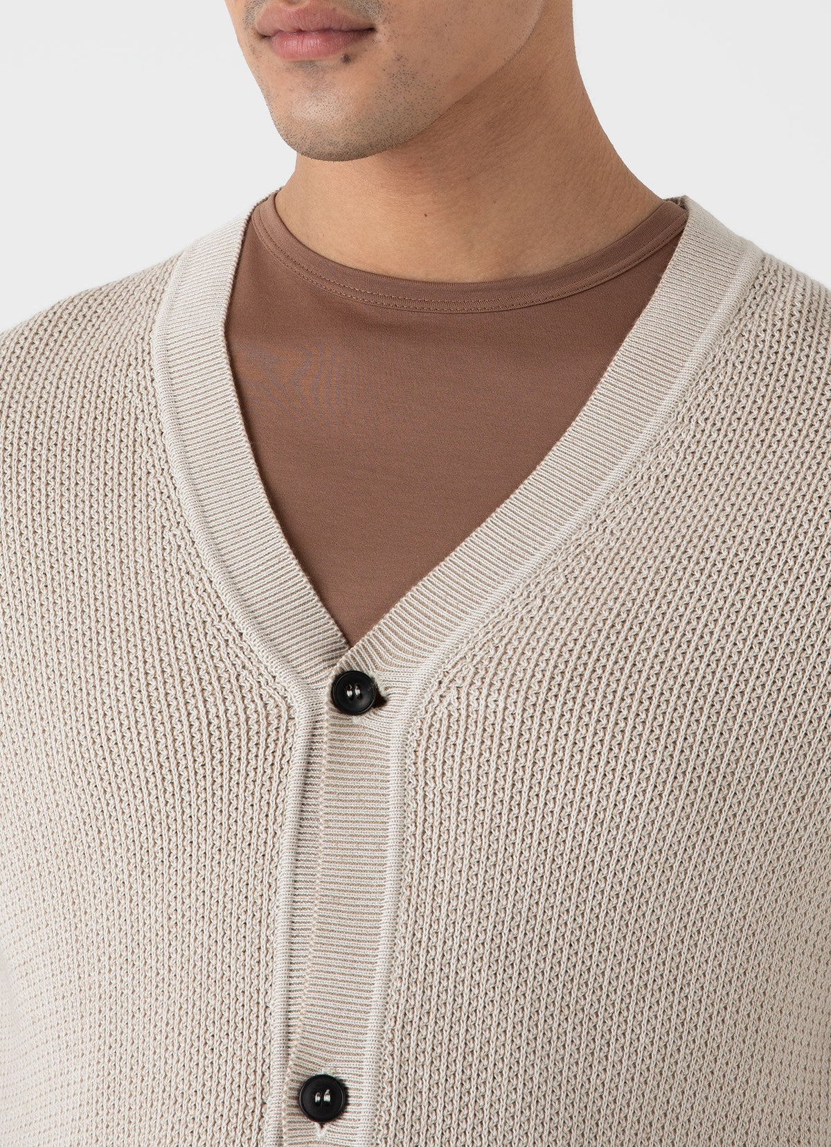 Mens Textured Knit Cardigan In Ecru Mcar8243 Whcr