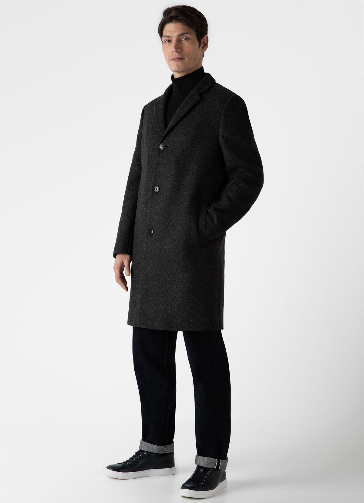 Mens Wool Cashmere Overcoat In Charcoal Melange