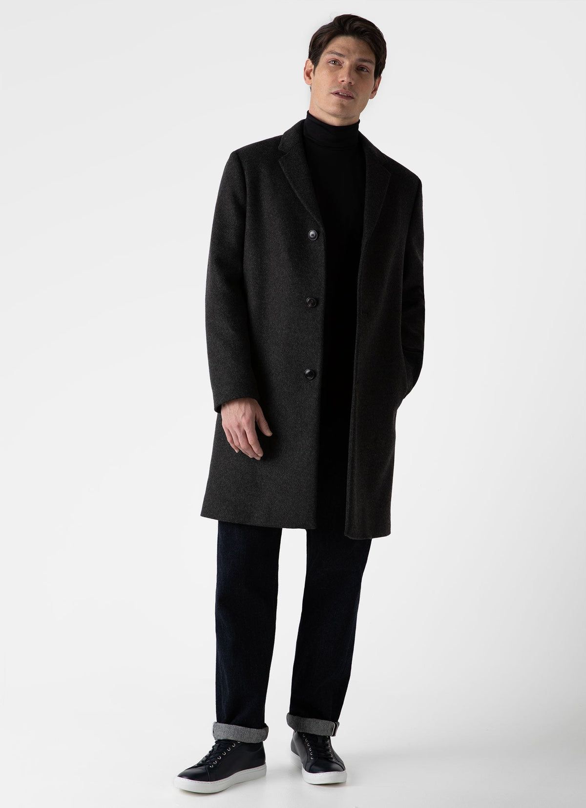 Mens Wool Cashmere Overcoat In Charcoal Melange