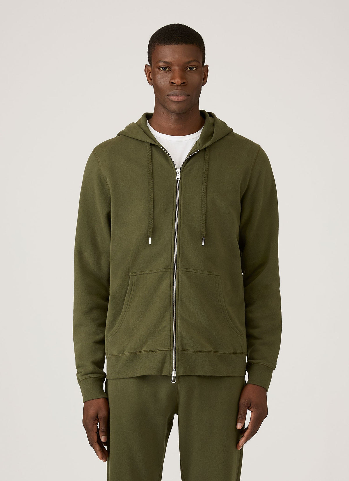 Mens Loopback Zip Hoodie In Deep Olive Mhod1517 Gniz