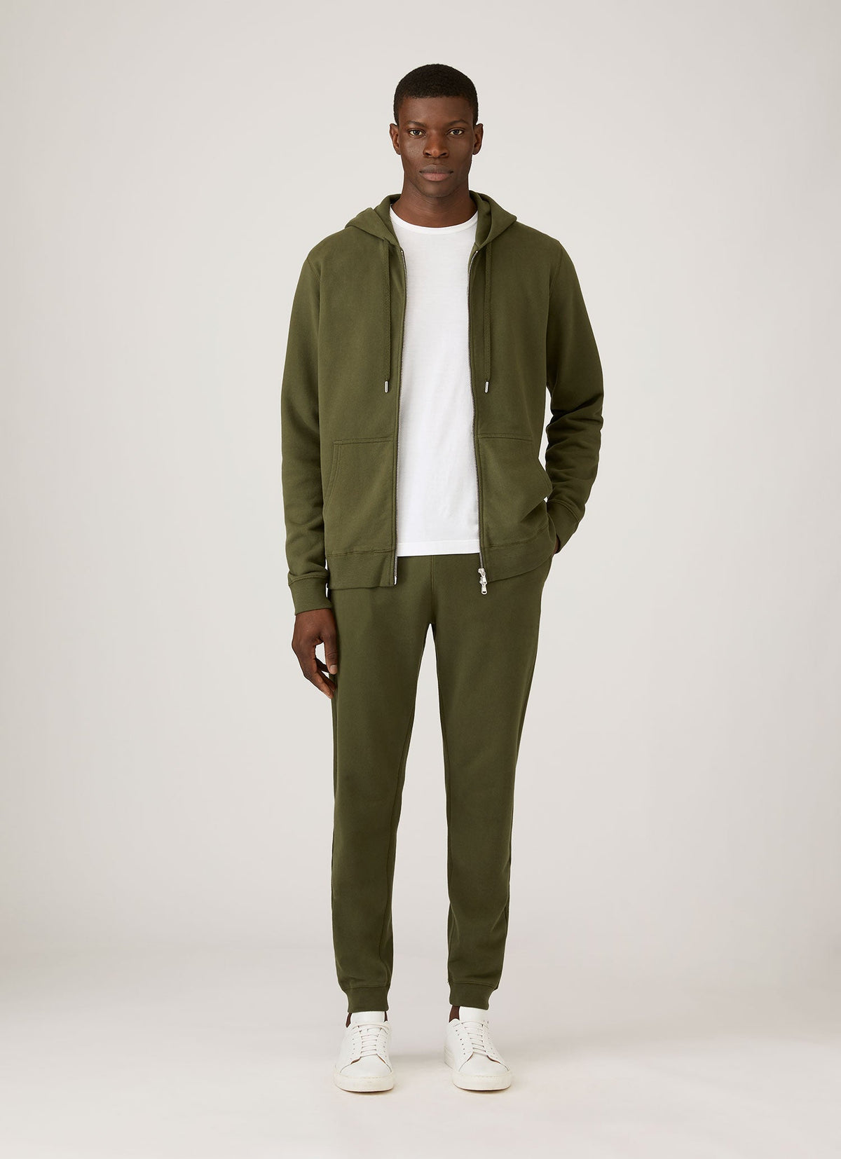 Mens Loopback Zip Hoodie In Deep Olive Mhod1517 Gniz