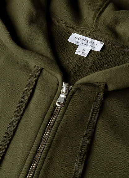 Mens Loopback Zip Hoodie In Deep Olive Mhod1517 Gniz