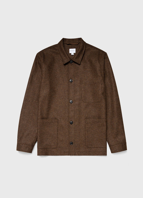 Mens Wool Herringbone Twin Pocket Jacket In Mid Brown Melange Mjac7065 Brek