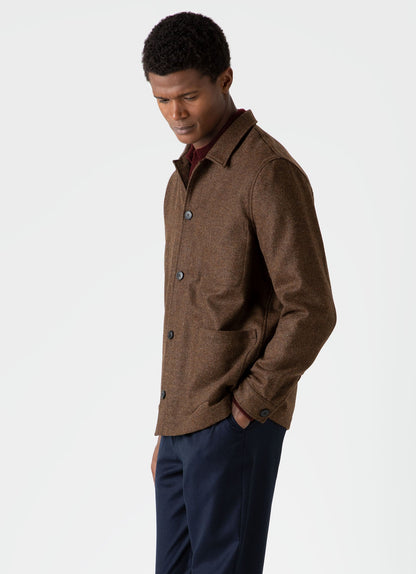 Mens Wool Herringbone Twin Pocket Jacket In Mid Brown Melange Mjac7065 Brek
