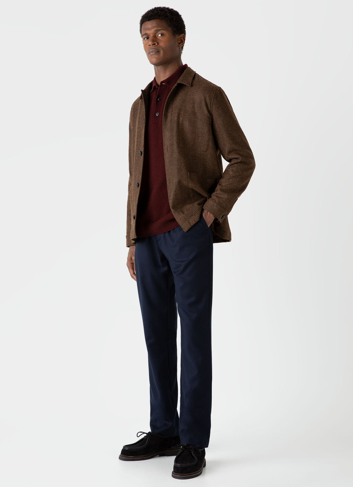 Mens Wool Herringbone Twin Pocket Jacket In Mid Brown Melange Mjac7065 Brek