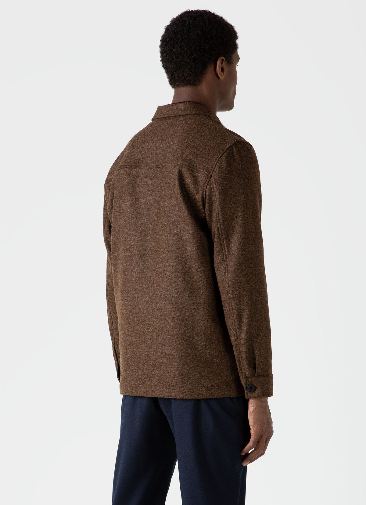 Mens Wool Herringbone Twin Pocket Jacket In Mid Brown Melange Mjac7065 Brek