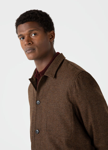 Mens Wool Herringbone Twin Pocket Jacket In Mid Brown Melange Mjac7065 Brek